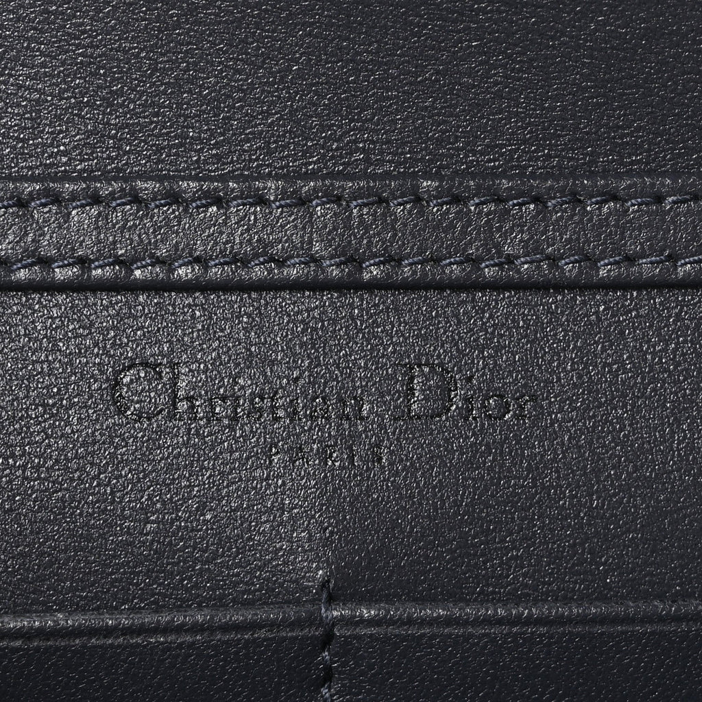 Christian Dior Metallic Patent Micro-Cannage Diorama Wallet on Chain Pouch Onyx Black
