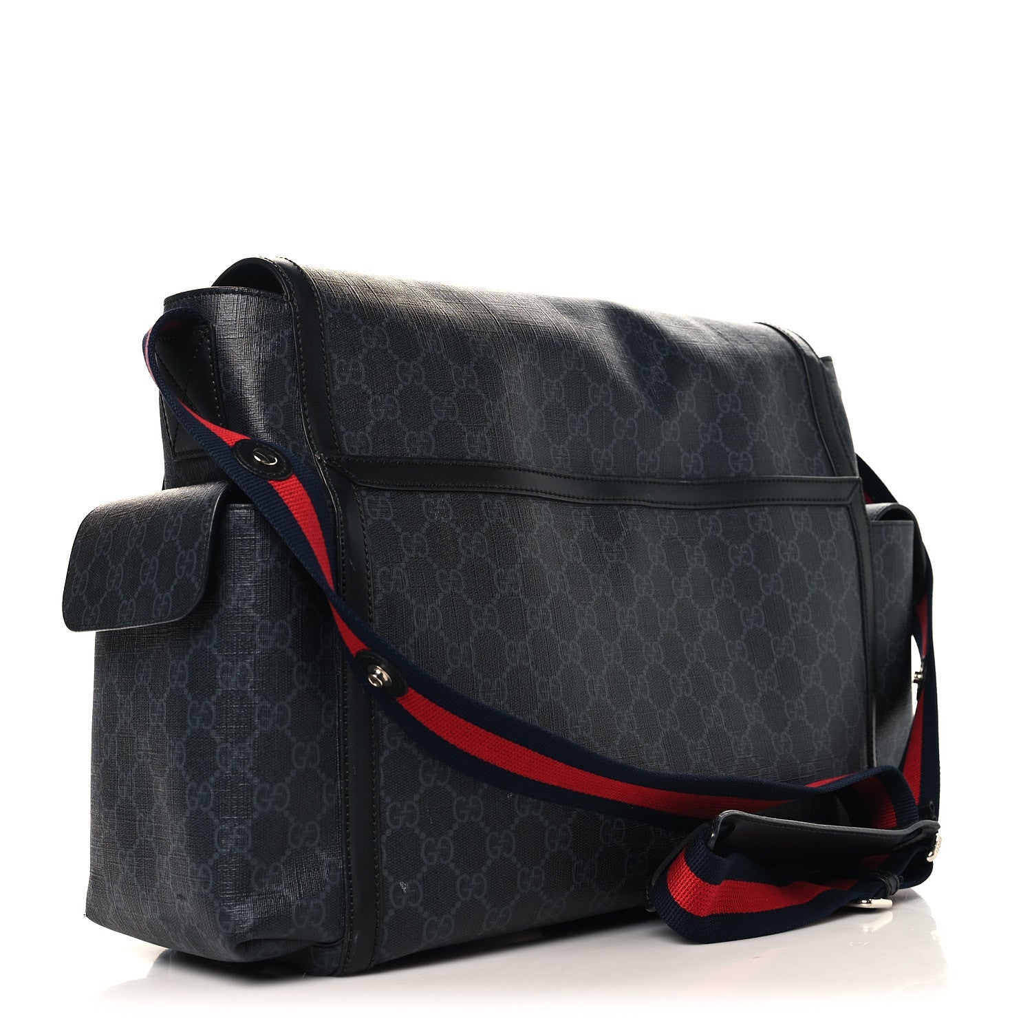 Gucci GG Supreme Monogram Web Messenger Diaper Bag Black Grey