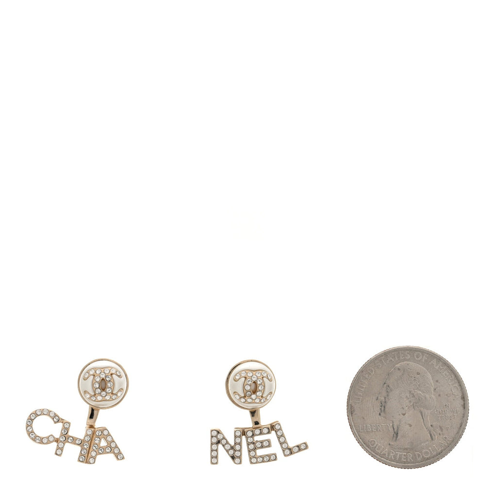 Pearl Crystal Logo Earrings Gold Pearly White