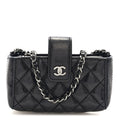 Caviar Quilted Mini Phone Holder Clutch With Chain Black
