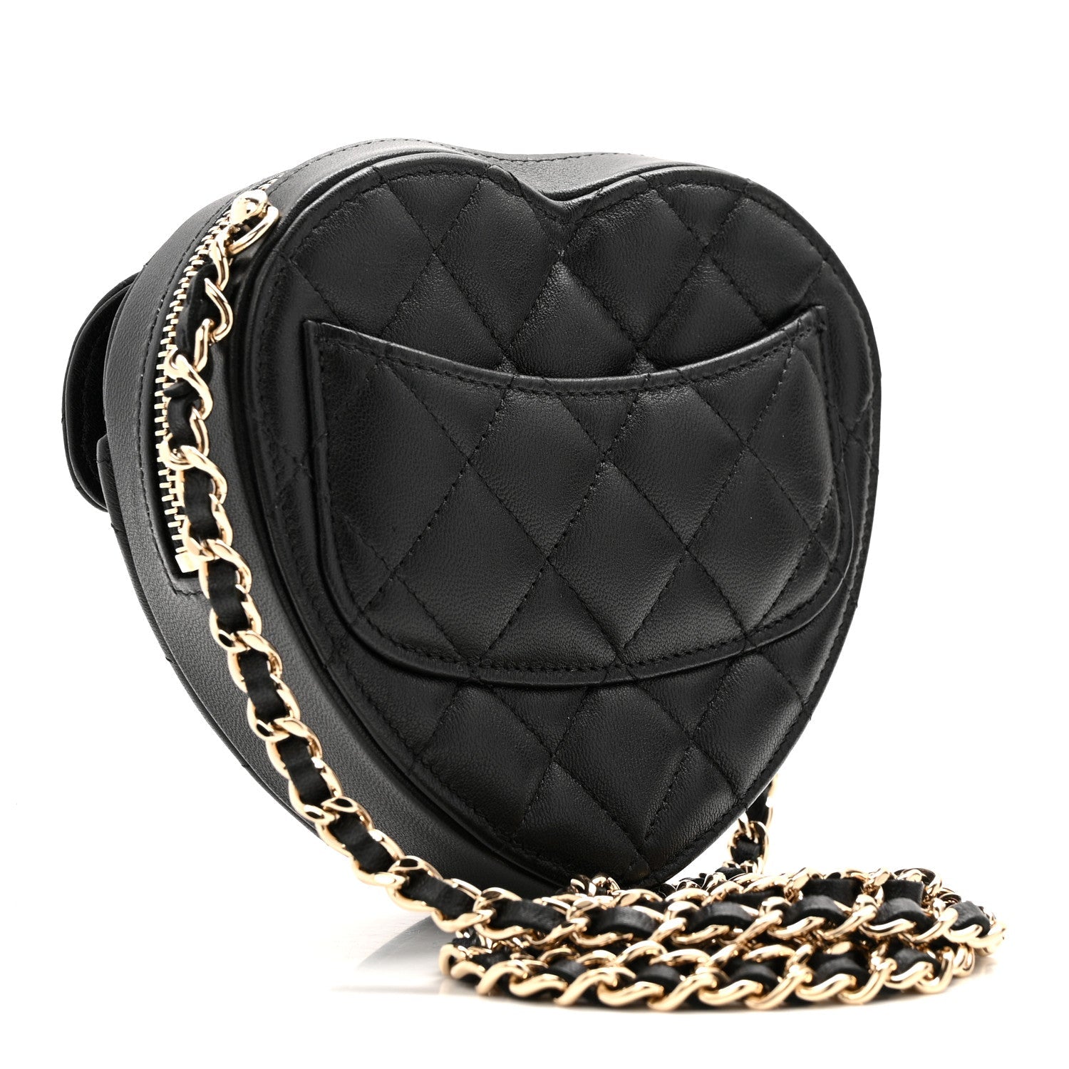 Chanel Lambskin Quilted CC In Love Heart Clutch With Chain Black