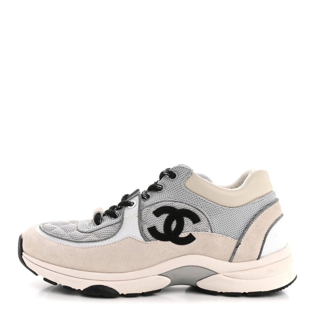 Nylon Calfskin Suede Womens CC Sneakers 36.5 Grey White