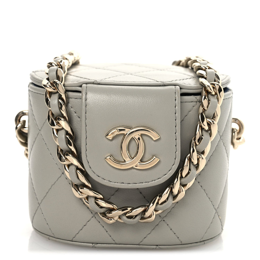 Chanel Lambskin Quilted Mini Vanity Case With Chain Grey