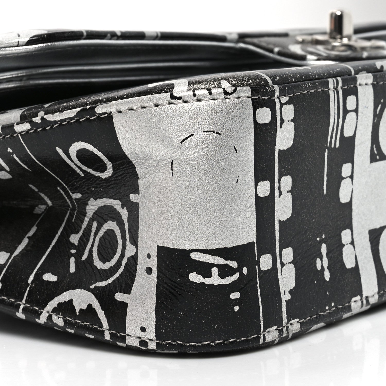 Chanel Lambskin Graffiti Printed Medium Double Flap Black Silver