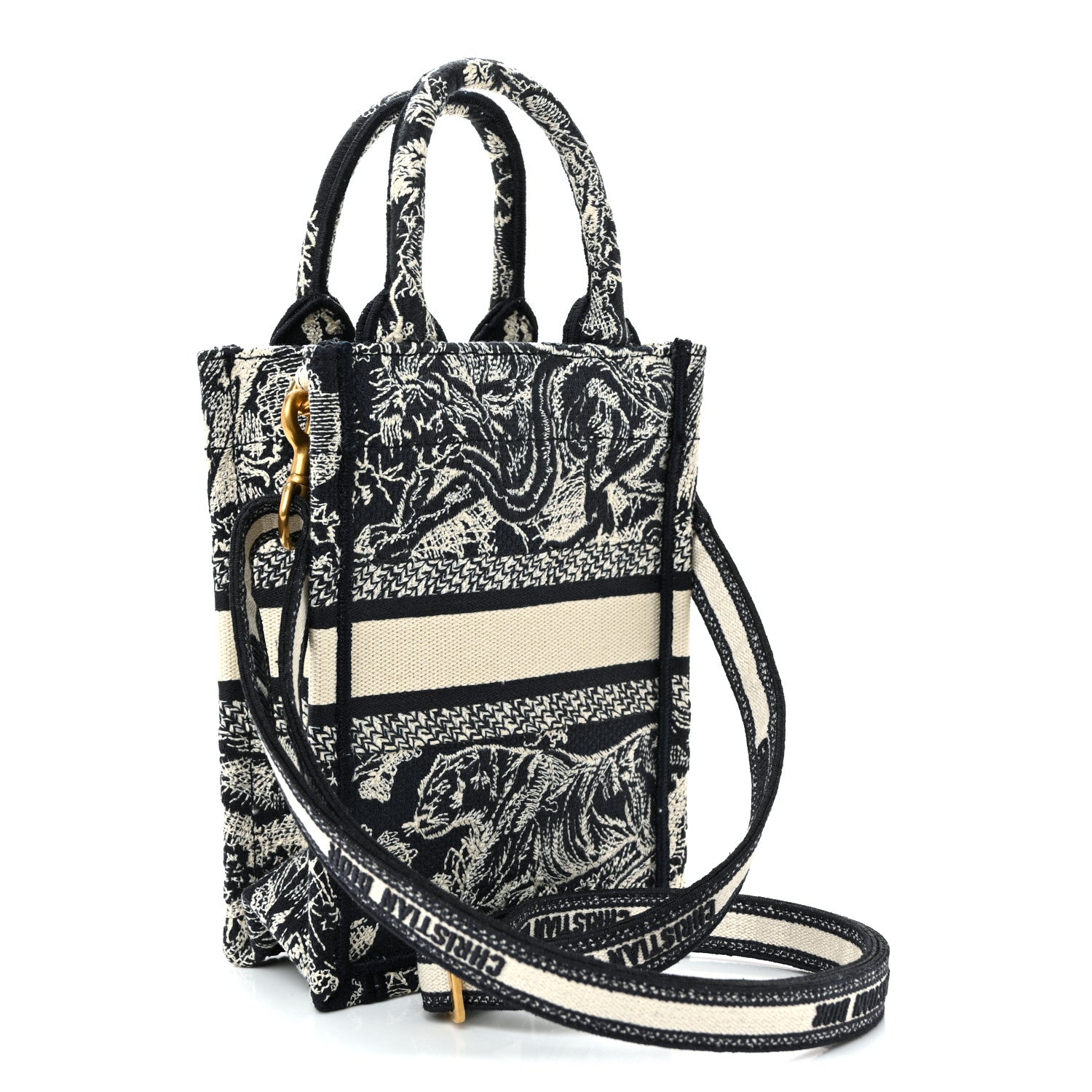 Christian Dior Canvas Toile de Jouy Reverse Embroidered Mini Book Tote Phone Bag Blue