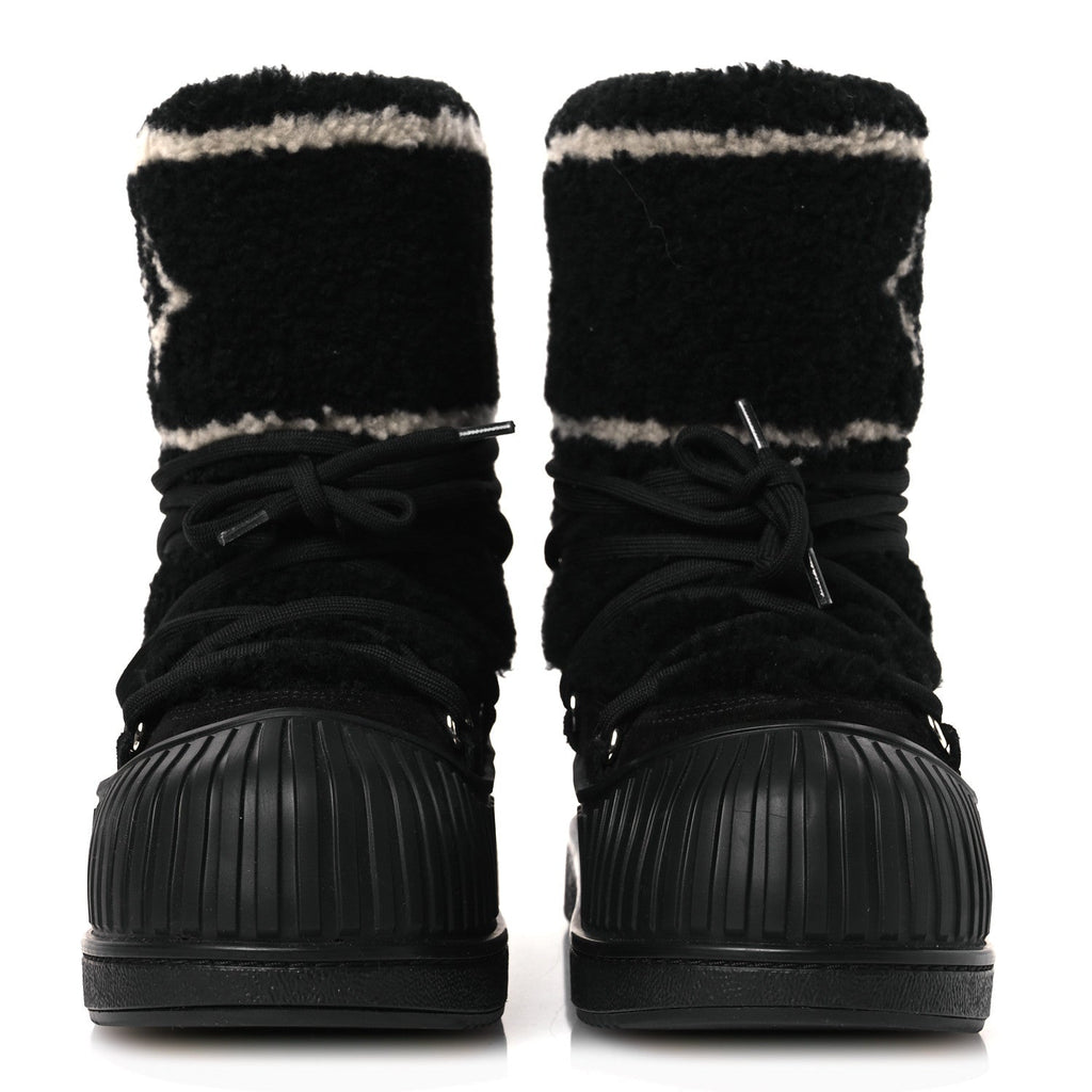 Louis Vuitton Suede Shearling Polar Flat Half Boots 40 Black