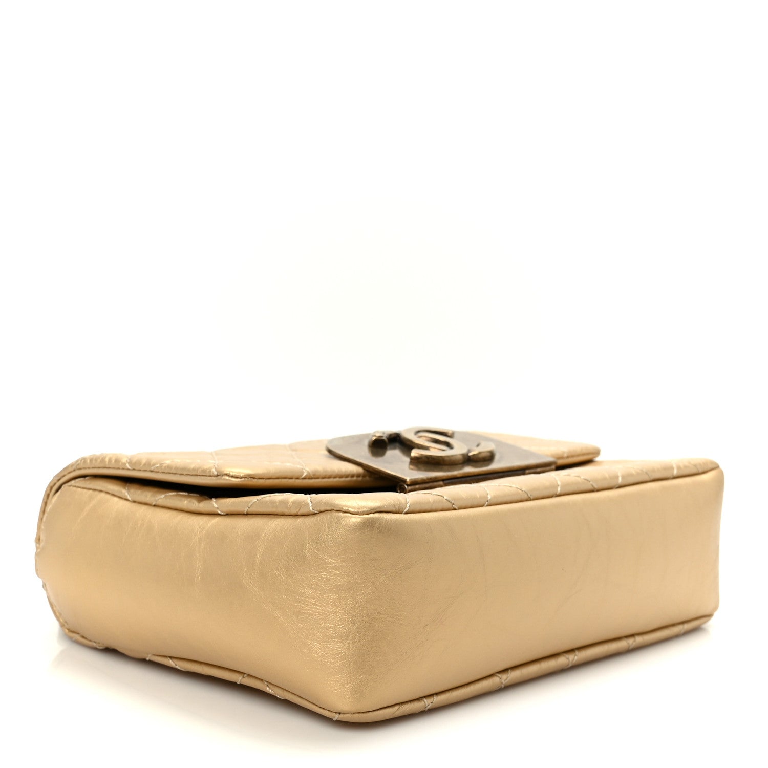 Chanel Metallic Aged Calfskin Quilted CC Square Flap Light Gold