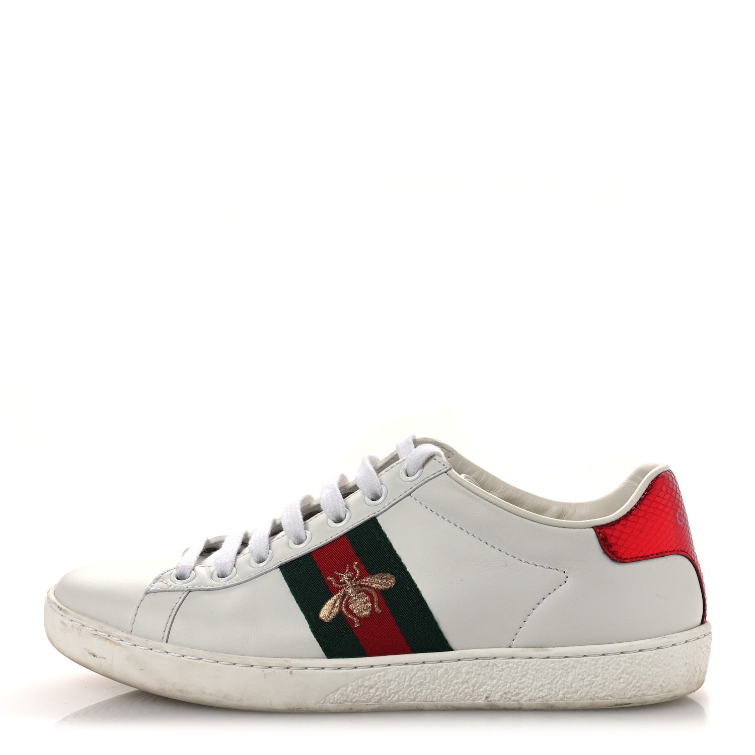 Gucci Calfskin Ayers Bee Embroidered Womens Ace Sneakers 36 White Green