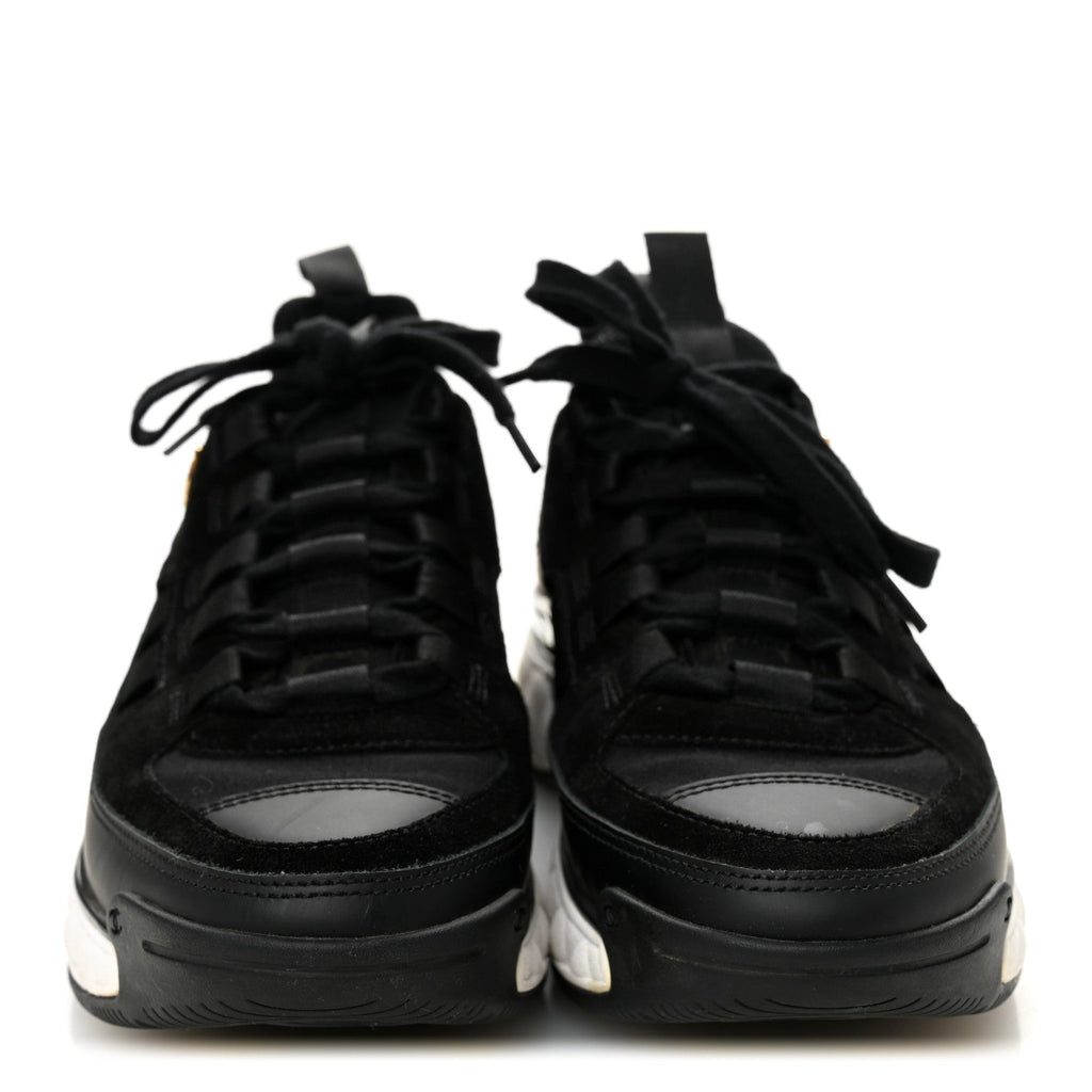 Chanel Velvet Calfskin Mixed Fibers CC Sneakers 35.5 Black