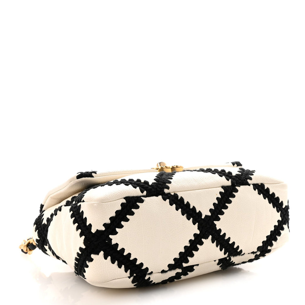 Chanel Calfskin Crochet Medium Chanel 19 Flap White Black