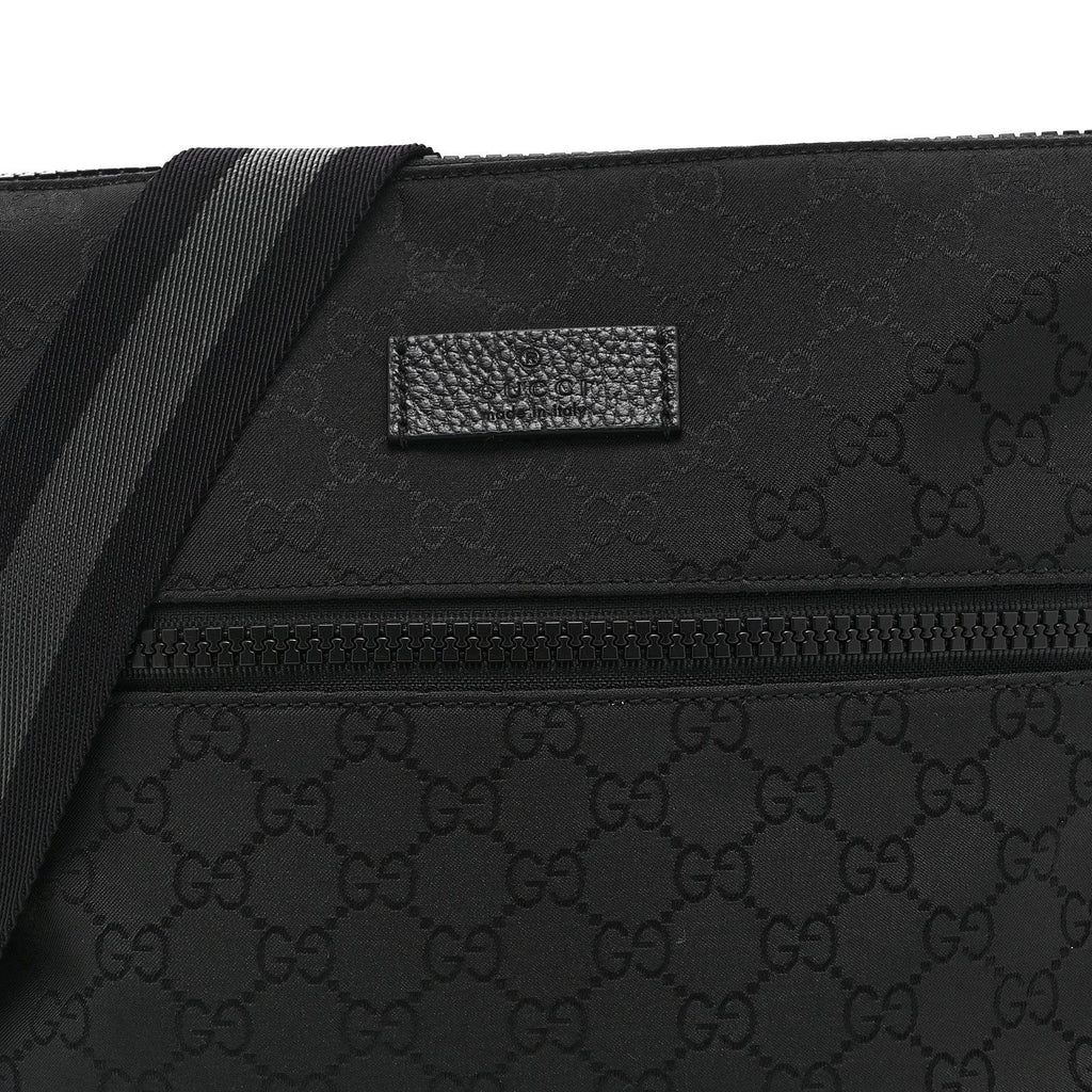 Gucci Nylon Monogram Small Flat Messenger Bag Black