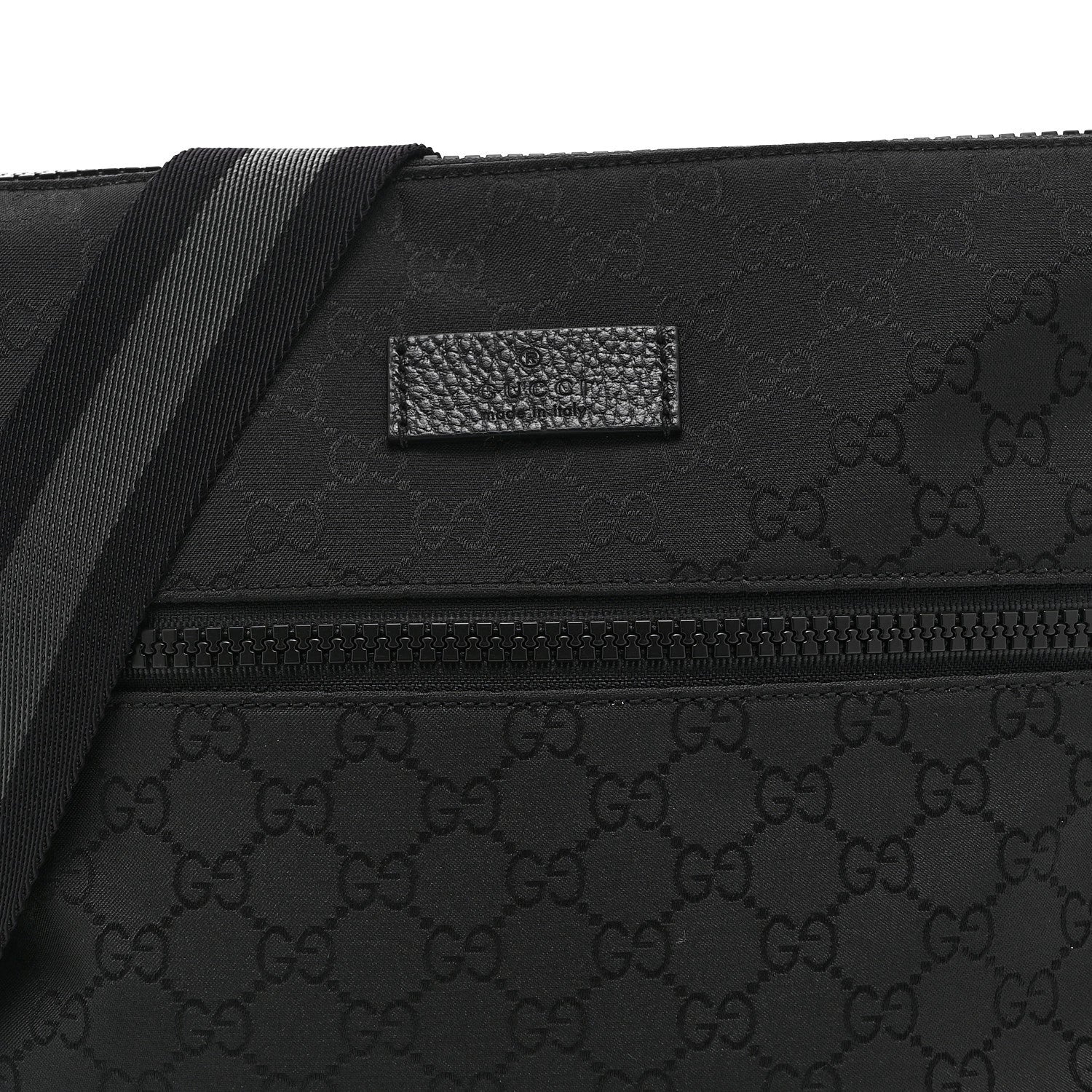 Gucci Nylon Monogram Small Flat Messenger Bag Black