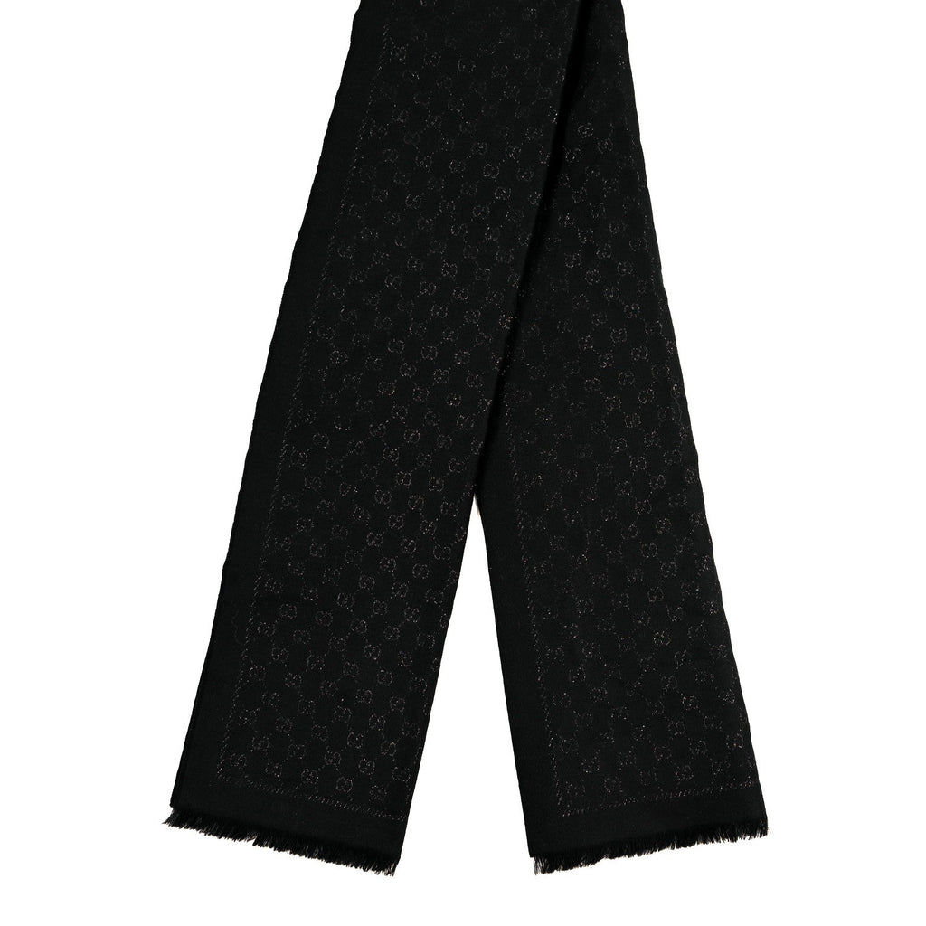 Gucci Cashmere GG Monogram Gem Lux Scarf Black