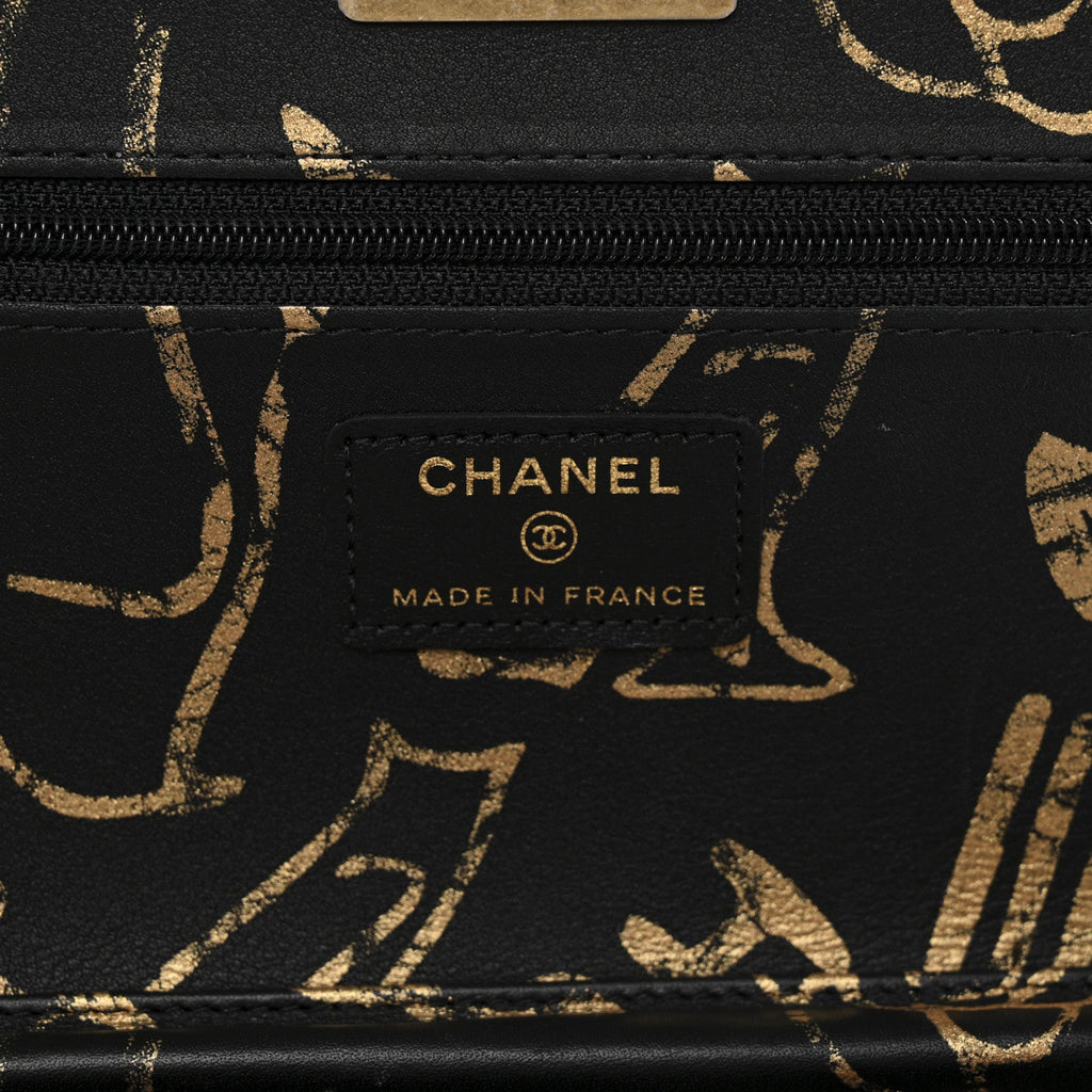 Chanel Calfskin Quilted Graffiti Pyramid Wallet On Chain WOC Black