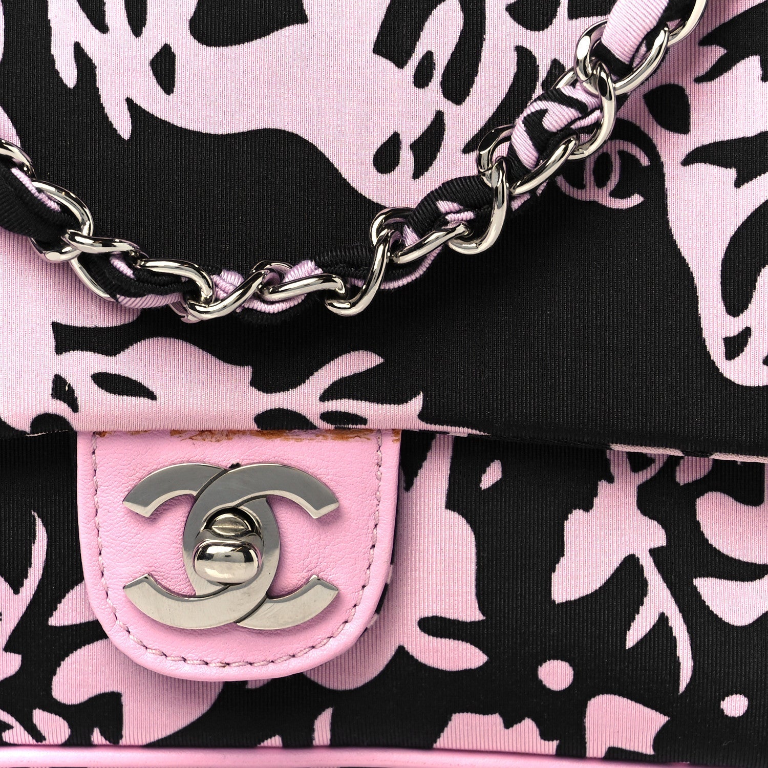 Chanel Printed Fabric East West Flap Black Pink