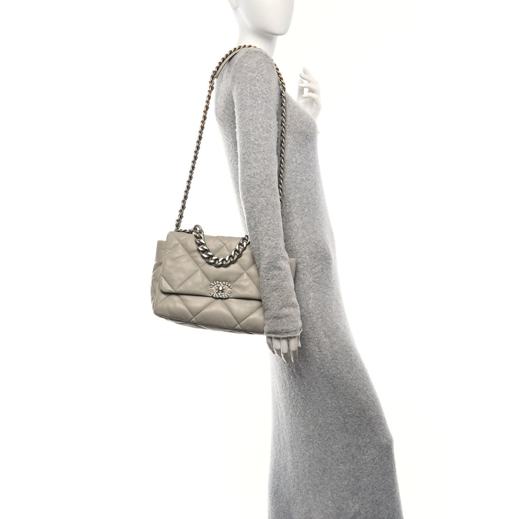 Chanel Lambskin Quilted Large Chanel 19 Flap Grey