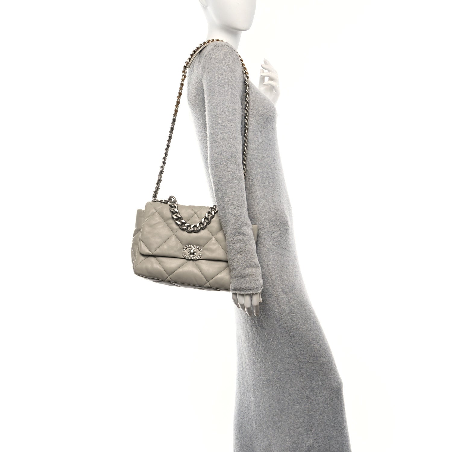 Chanel Lambskin Quilted Large Chanel 19 Flap Grey