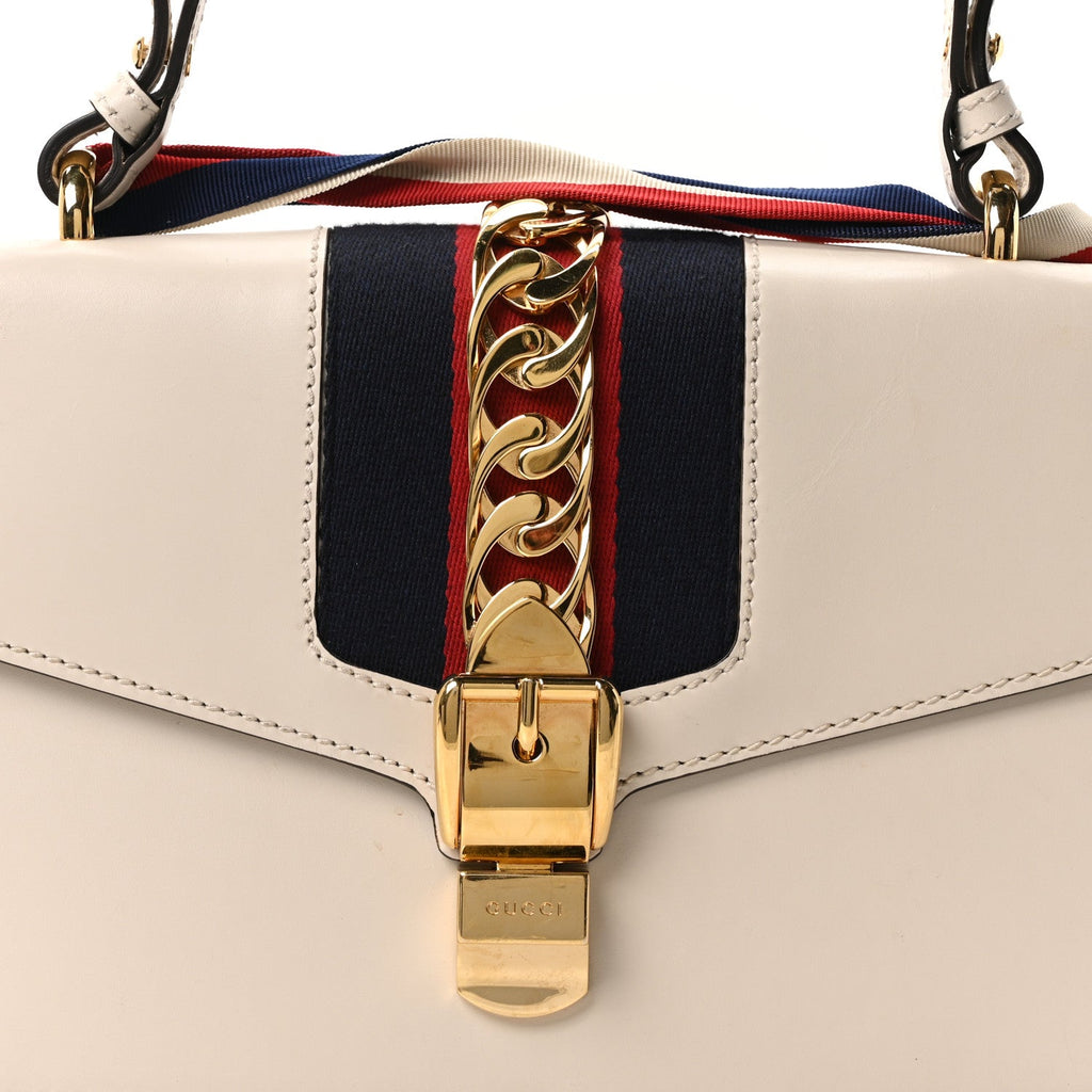 Gucci Calfskin Small Sylvie Shoulder Bag Off White
