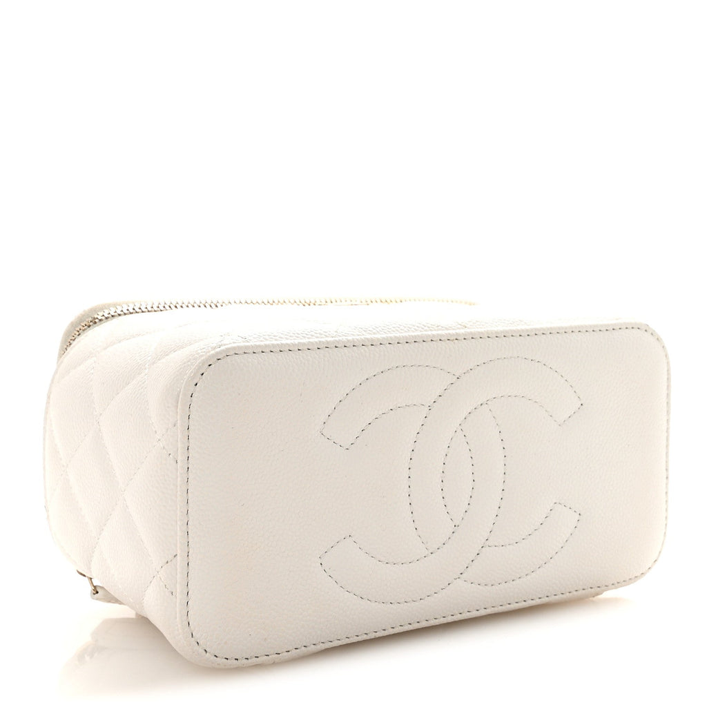 Caviar Quilted Small Vanity Case With Chain White