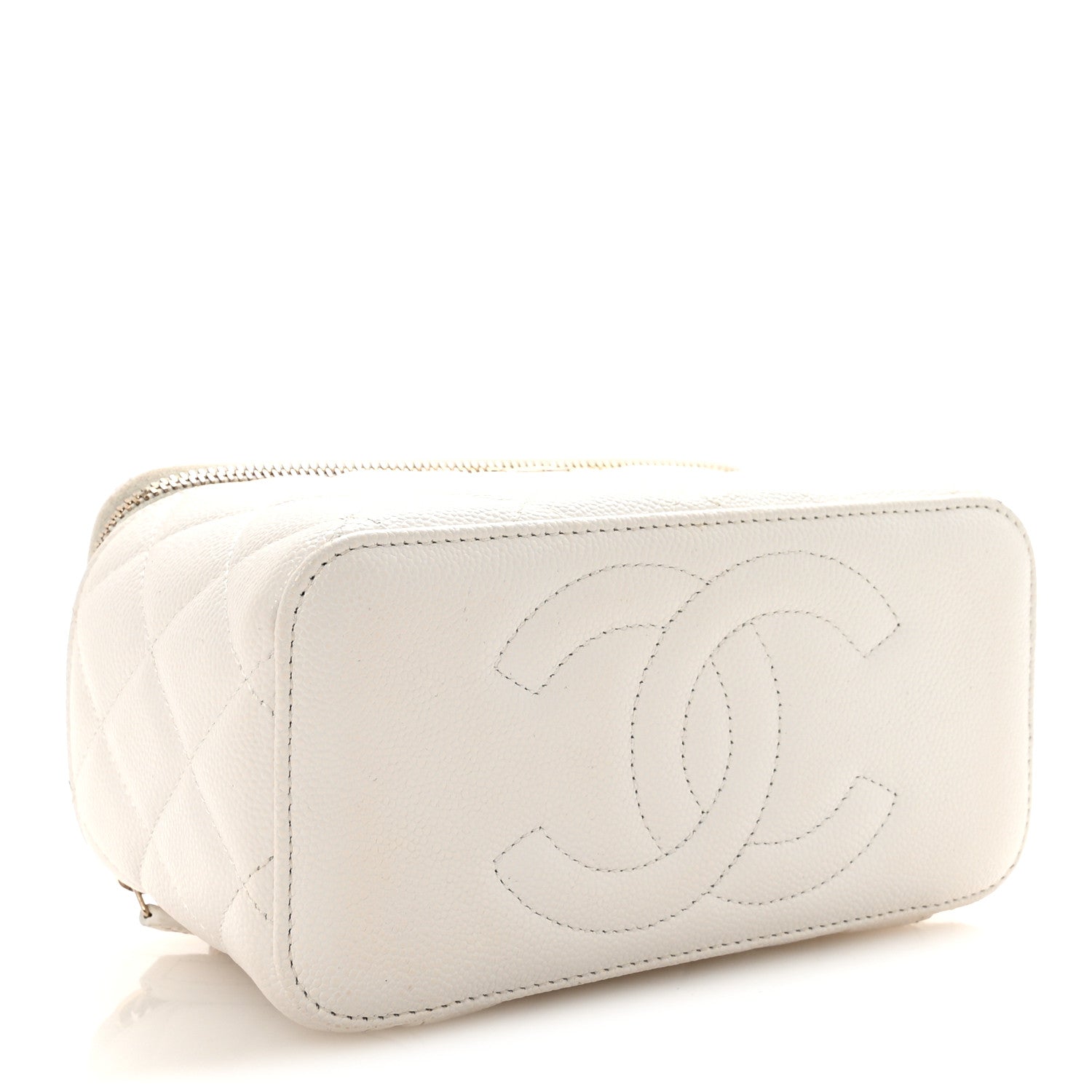 Caviar Quilted Small Vanity Case With Chain White