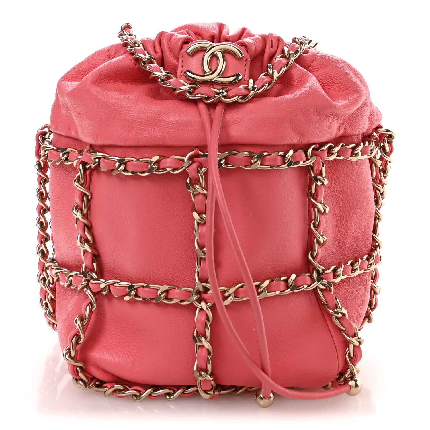 Chanel Lambskin Bucket Chain Drawstring Bag Pink