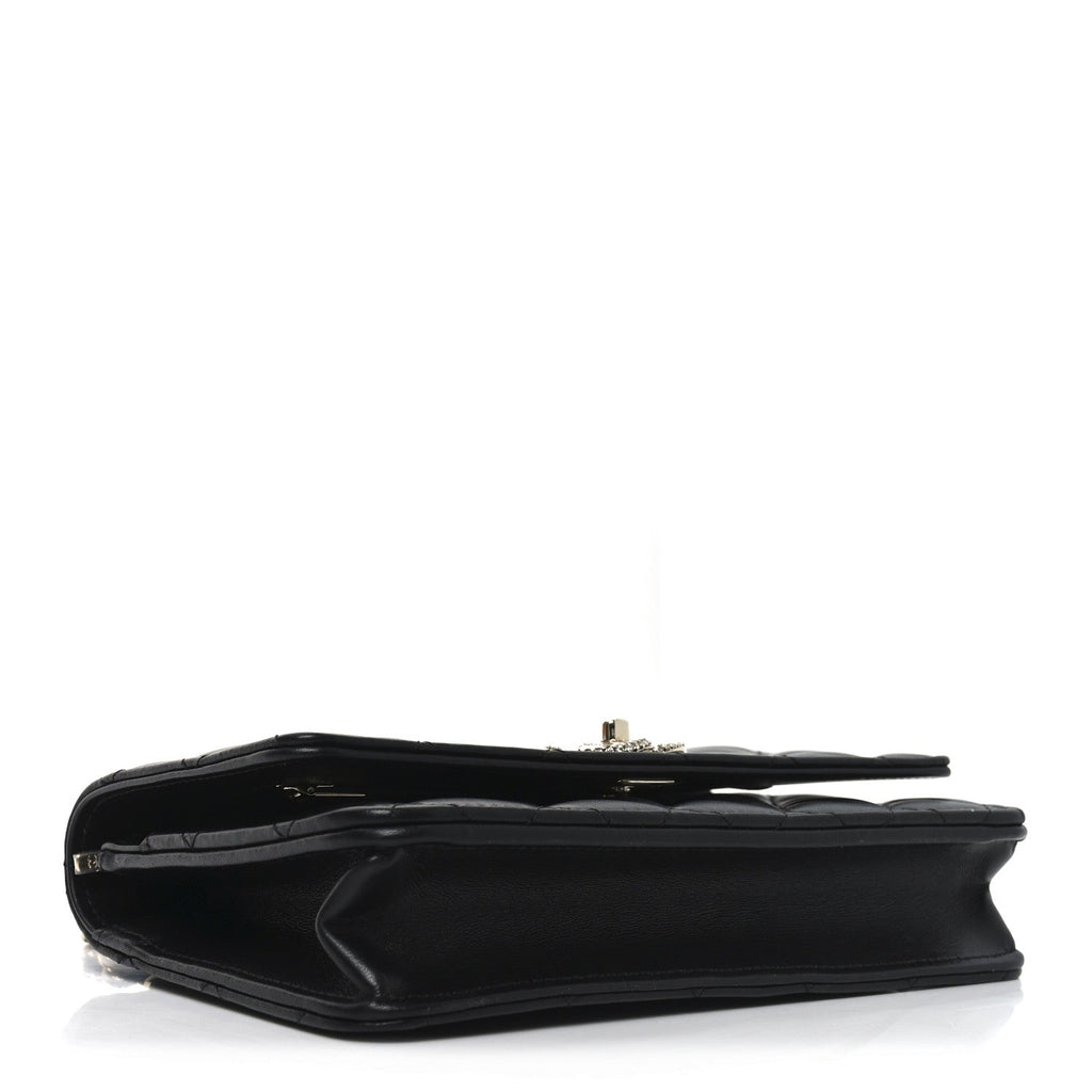 Chanel Lambskin Quilted Crystal Handle Wallet On Chain WOC Black