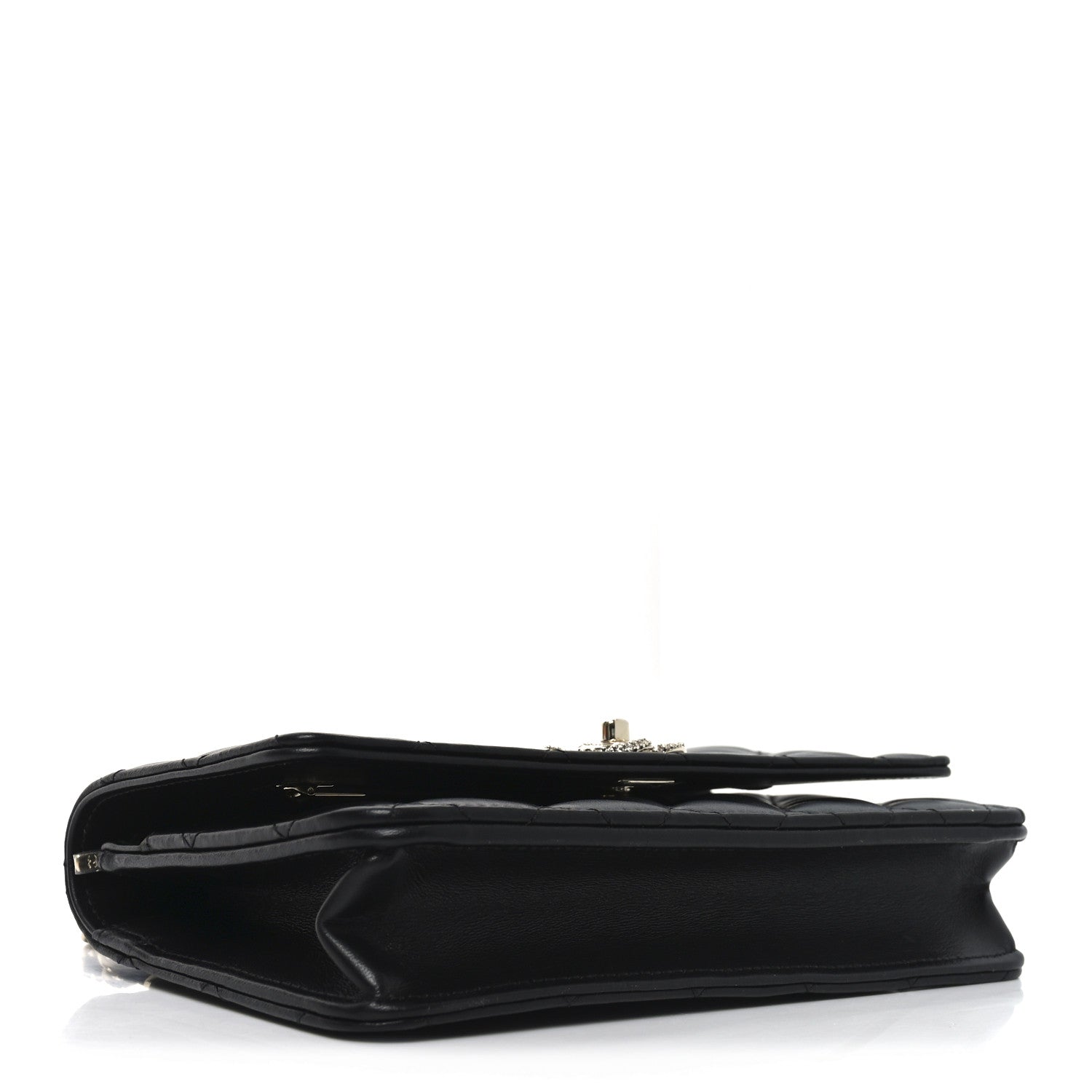Chanel Lambskin Quilted Crystal Handle Wallet On Chain WOC Black
