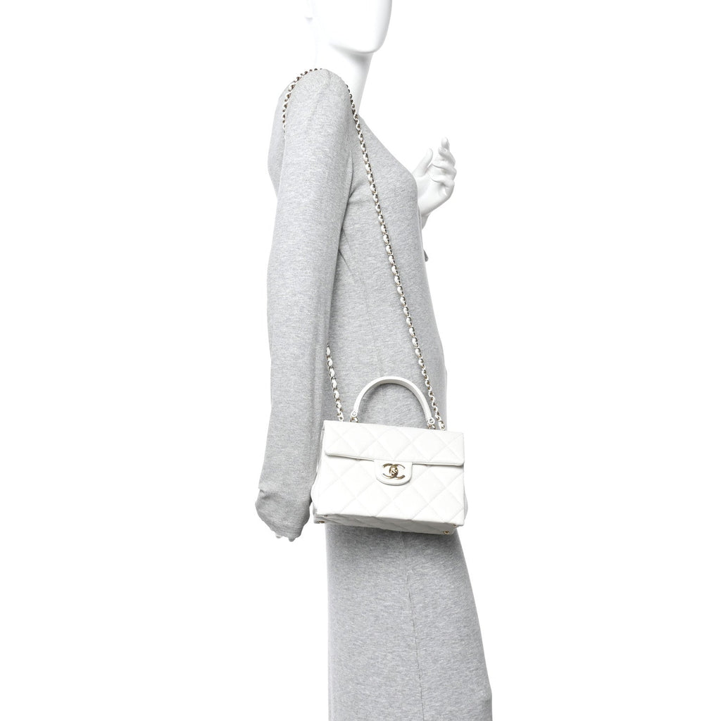 Chanel Caviar Quilted Mini Retro Twist Top Handle Flap White