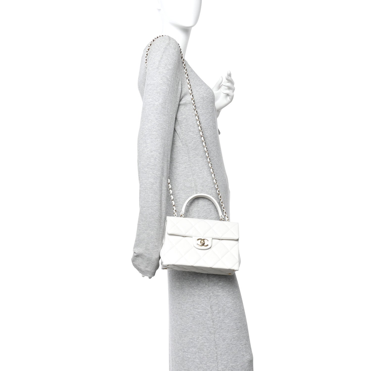 Chanel Caviar Quilted Mini Retro Twist Top Handle Flap White