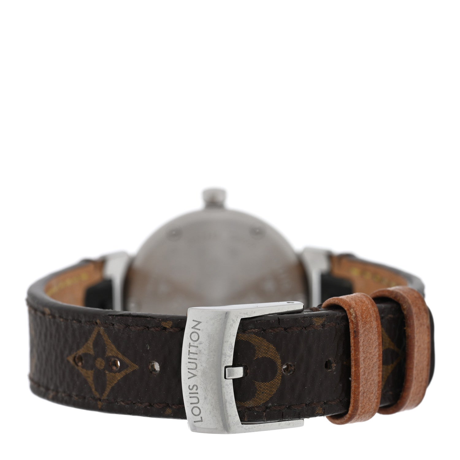 Louis Vuitton Stainless Steel Monogram 28mm Tambour Quartz Watch Brown