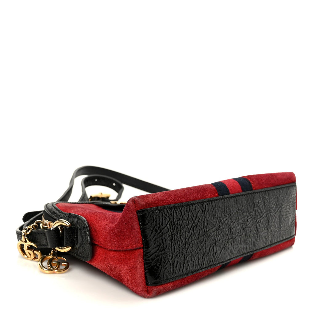 Gucci Suede Patent Web GG Small Ophidia Dome Shoulder Bag Hibiscus Red
