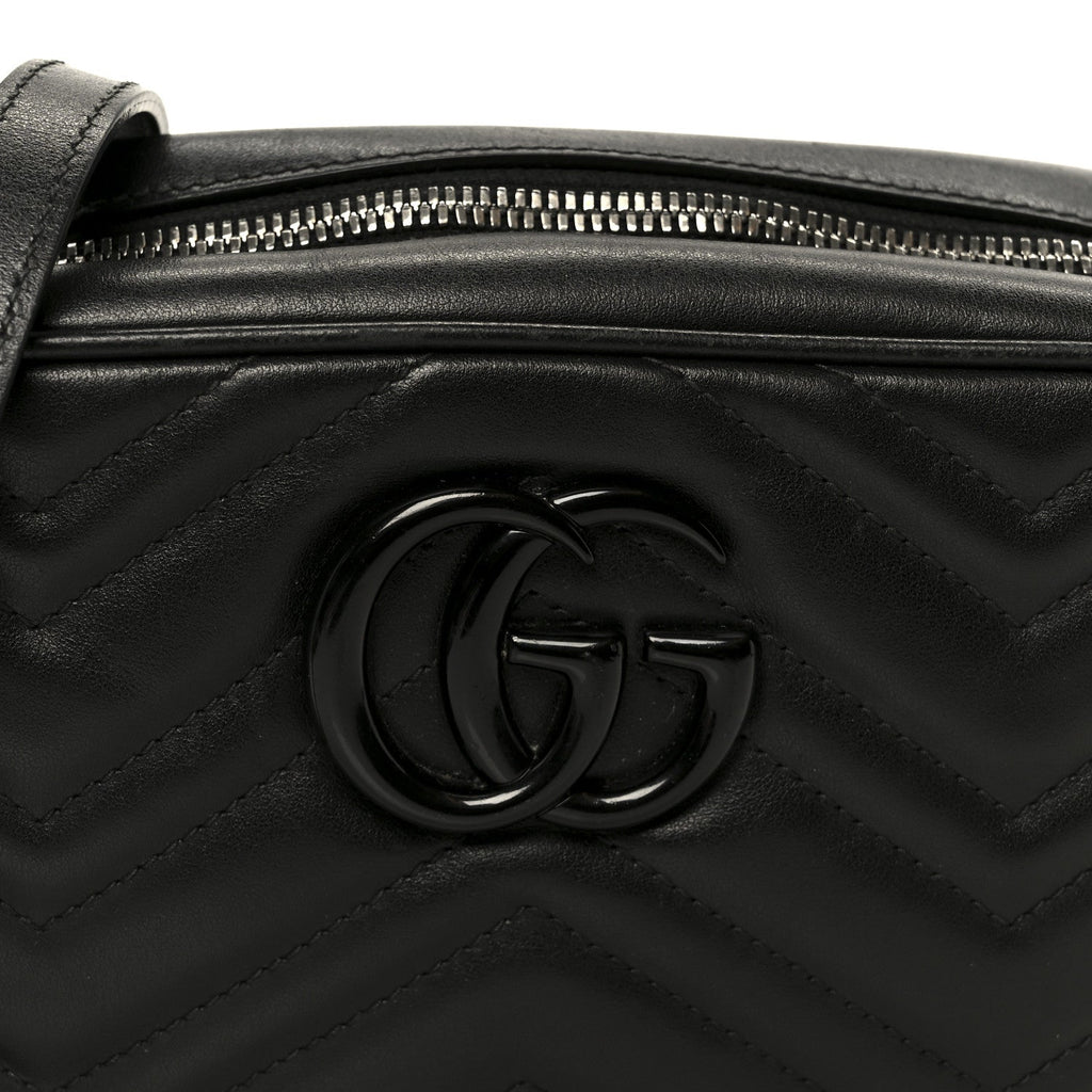 Gucci Calfskin Matelasse Monochrome Small GG Marmont Chain Shoulder Bag Black