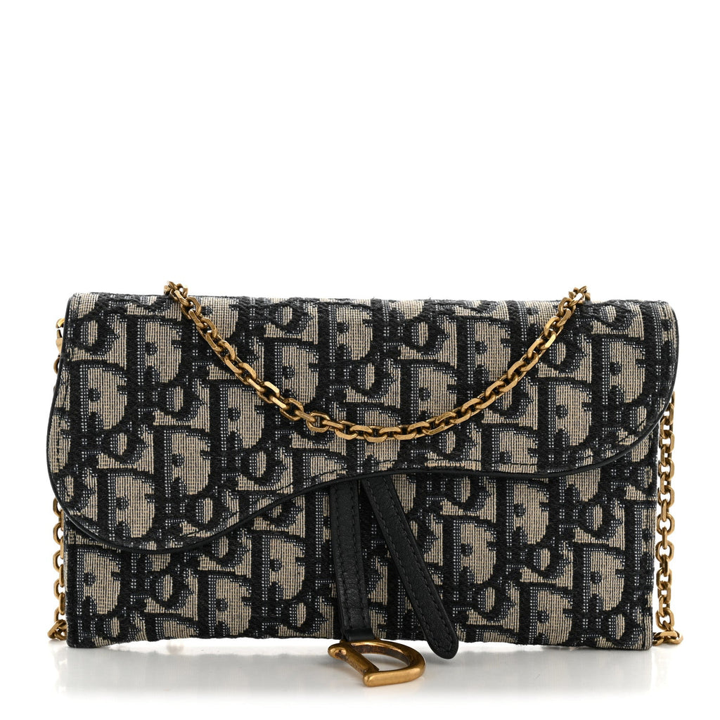 Christian Dior Oblique Saddle Chain Long Wallet Blue