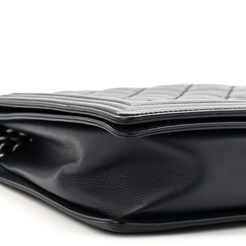 Chanel Calfskin Double Stitch Large Boy Flap Navy Blue