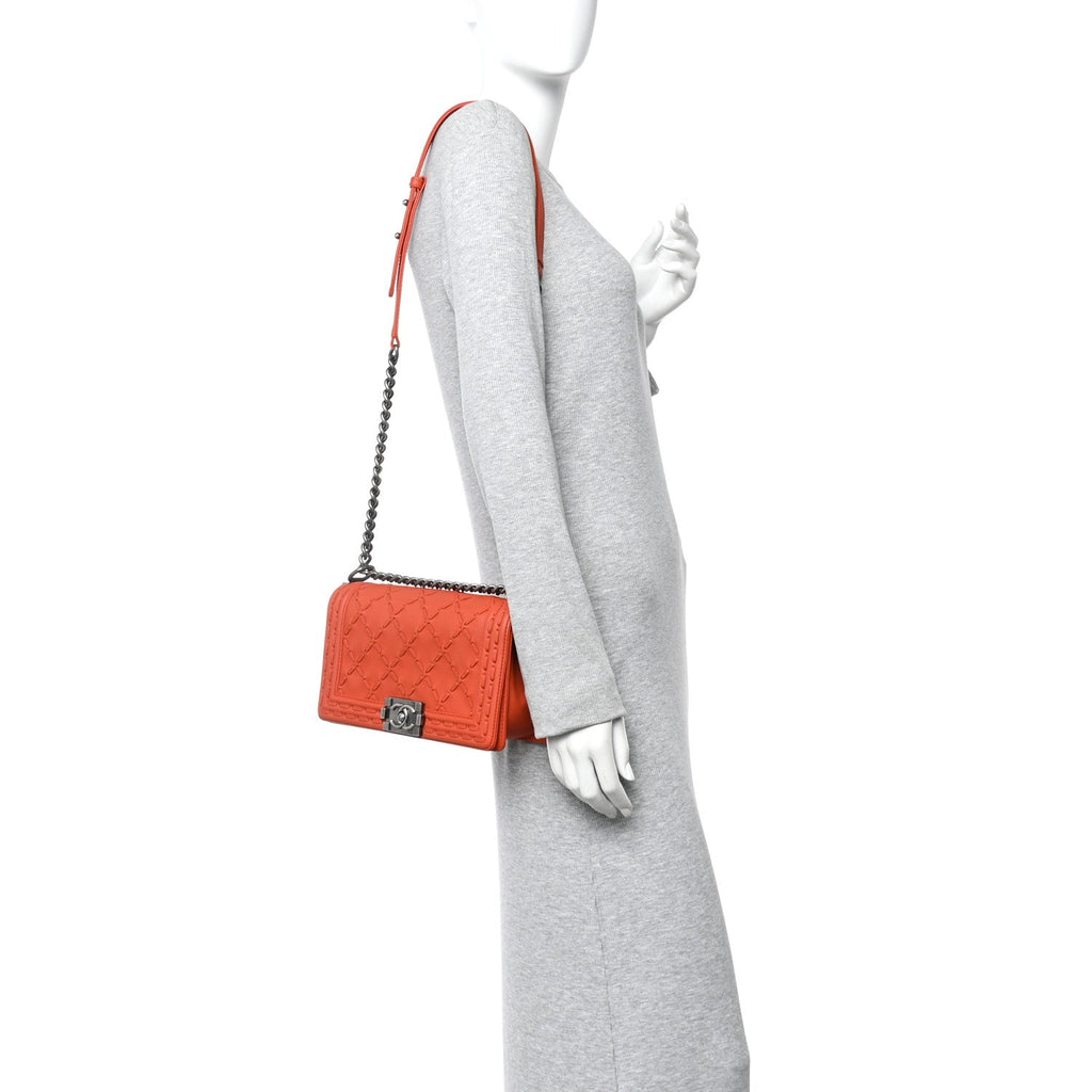 Chanel Caviar Stitched Medium Boy Flap Dark Orange