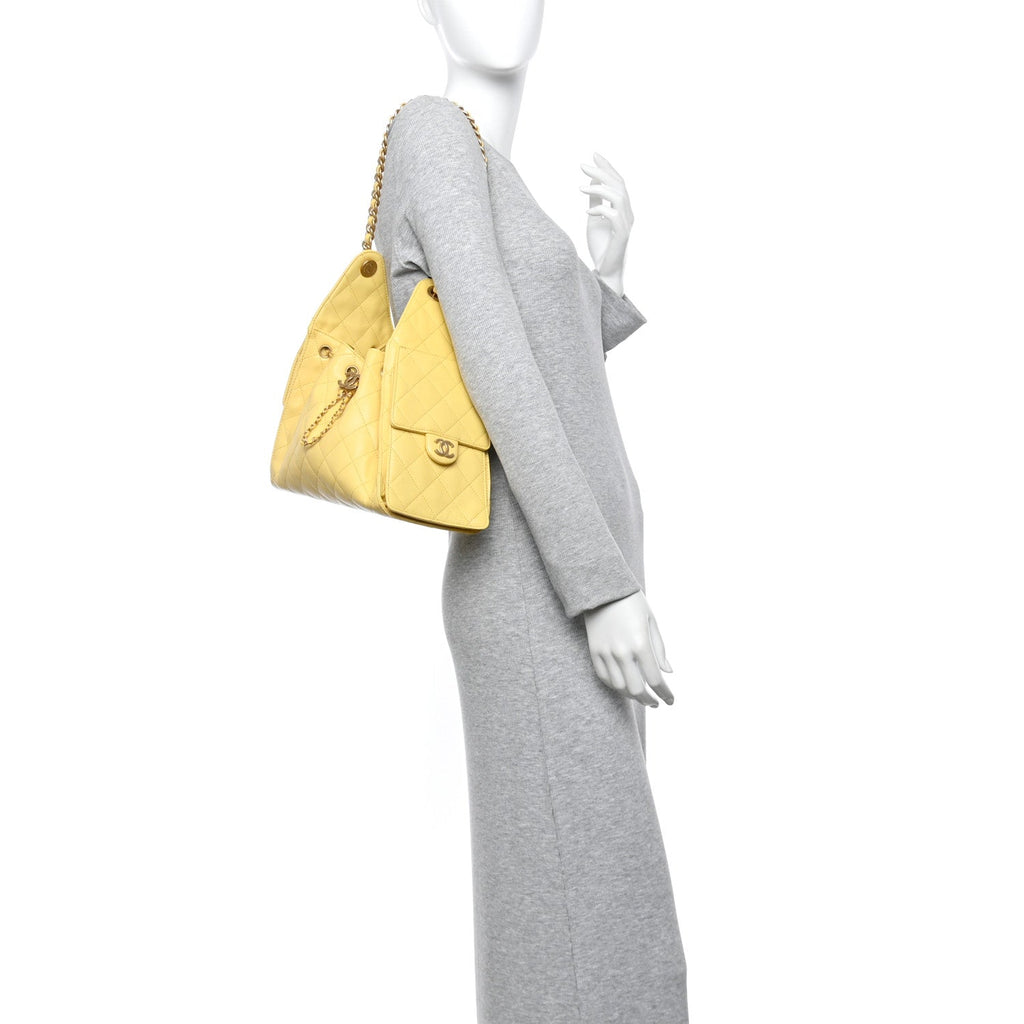 Chanel Caviar Quilted Small Chanel 25 Handbag Light Yellow