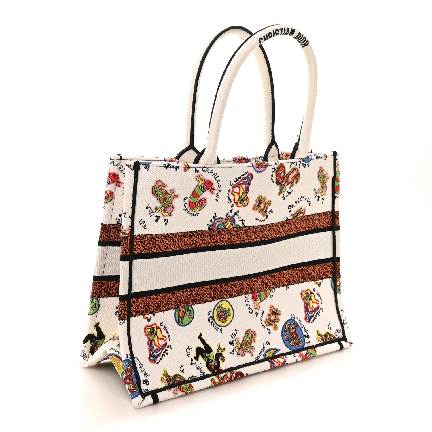 Christian Dior Canvas Embroidered Dragon Zodiac Medium Book Tote White Multicolor