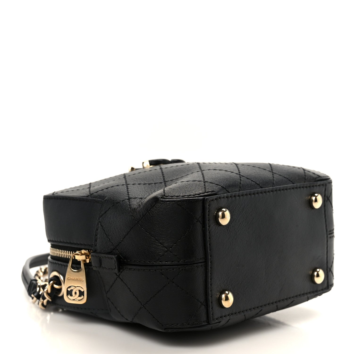 Chanel Calfskin Stitched Covered CC Camera Case Bag Black