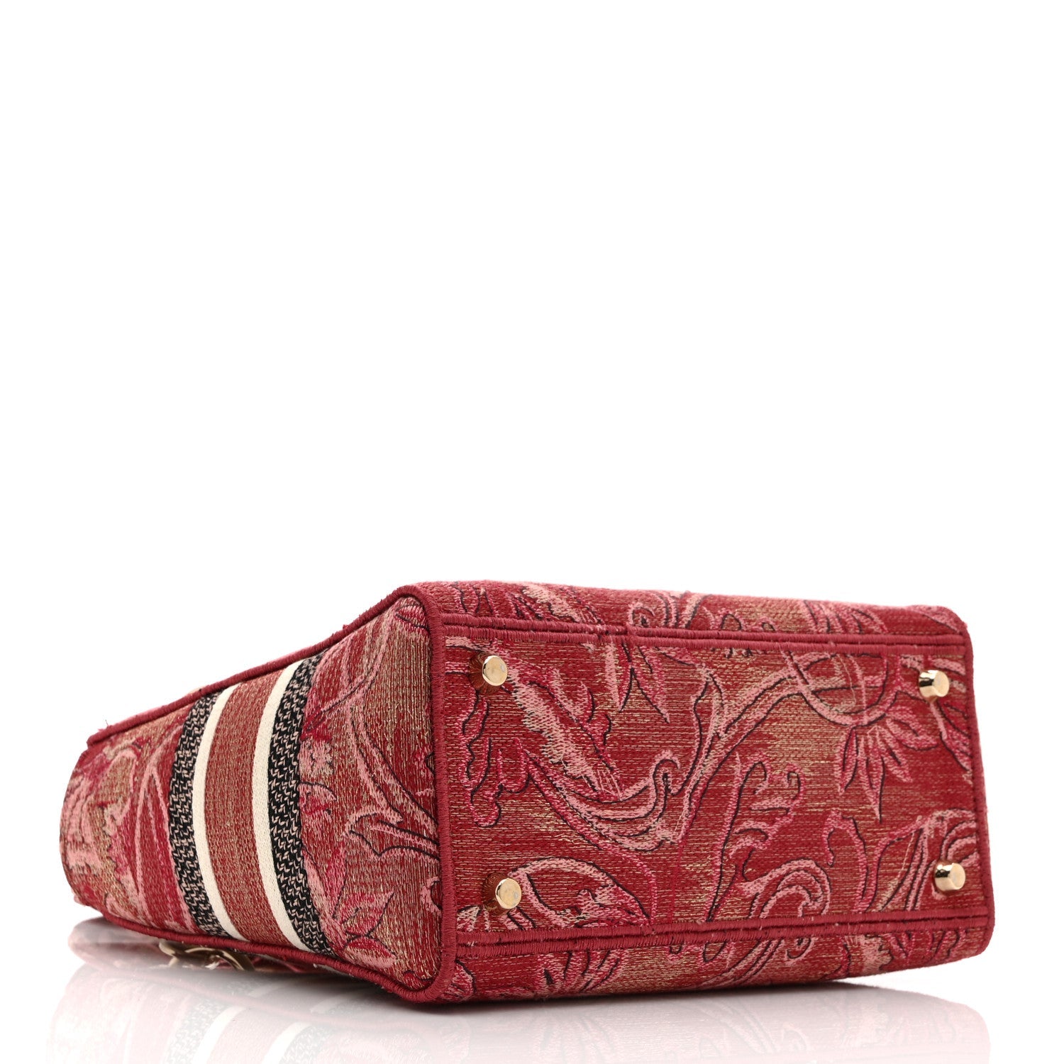Christian Dior Metallic Canvas Embroidered Brocart Medium Lady D-Lite Pink