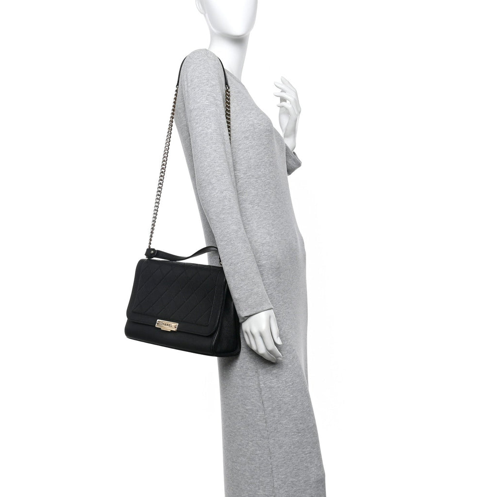 Chanel Grained Calfskin Quilted Large Label Click Flap Bag Black