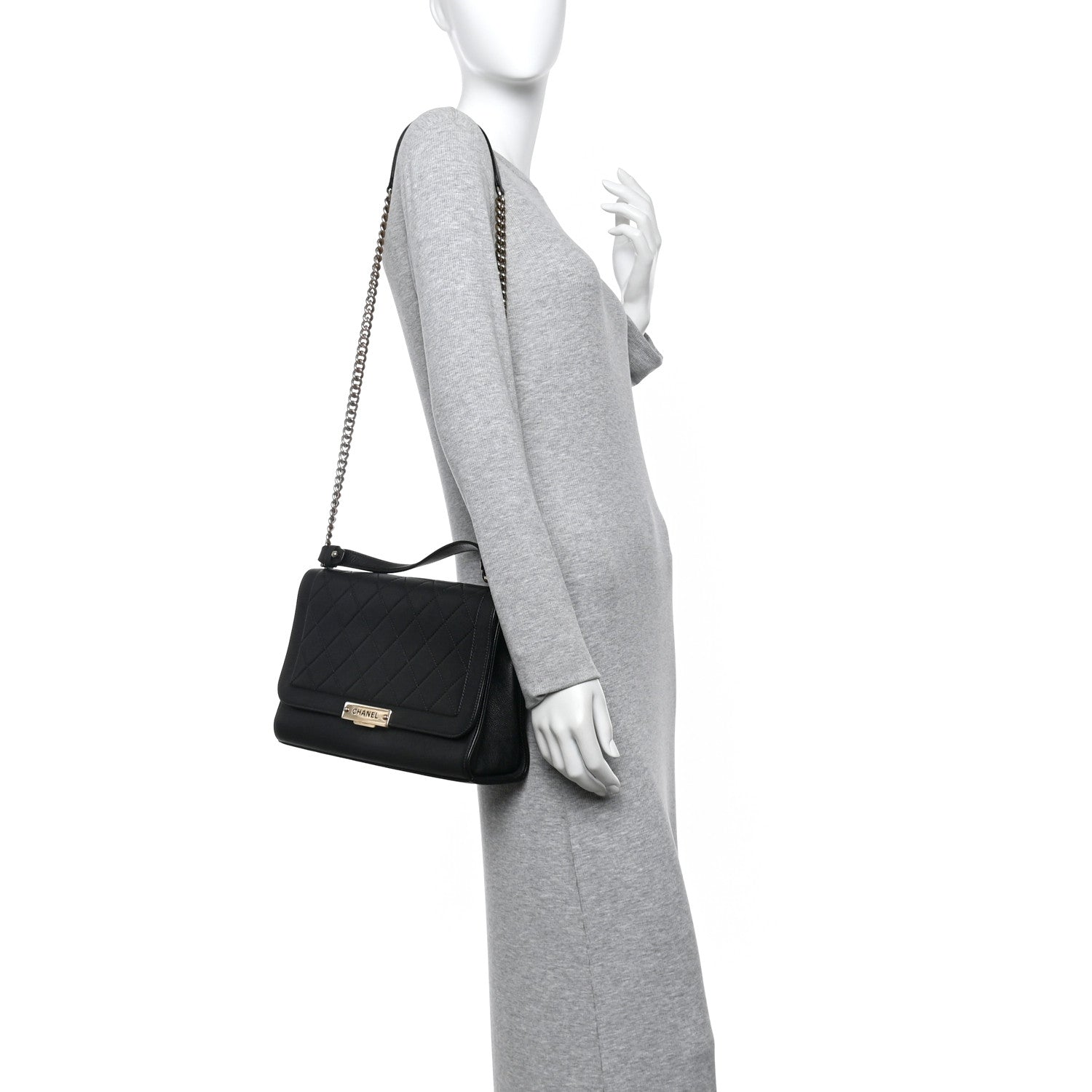 Chanel Grained Calfskin Quilted Large Label Click Flap Bag Black