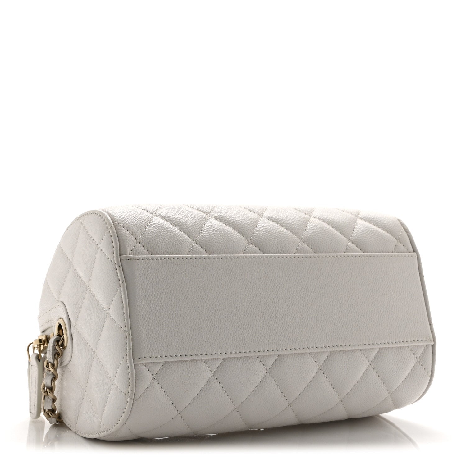 Chanel Caviar Quilted Barrel Clutch With Chain White