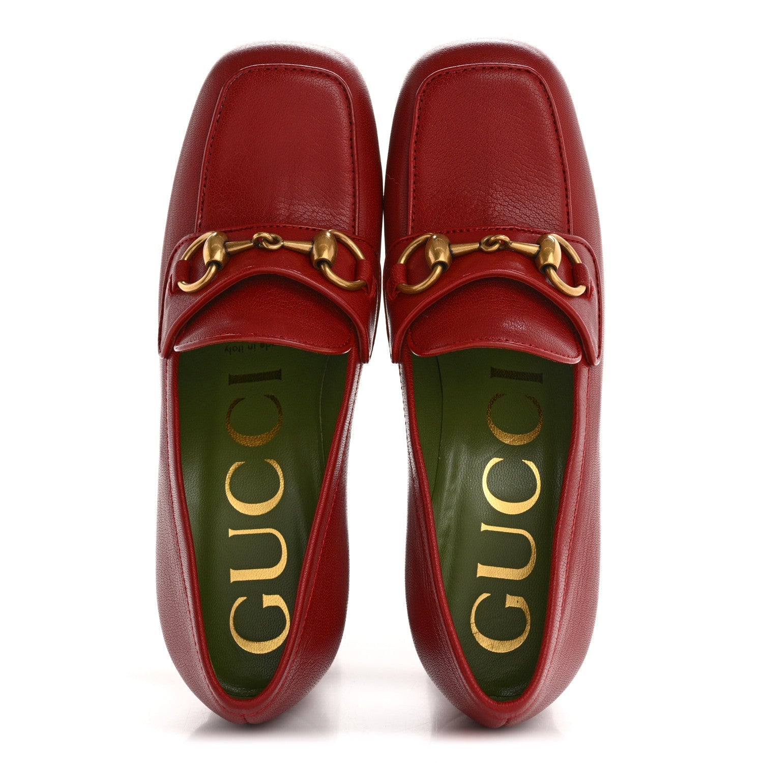 Gucci Goatskin Houdan Mid Heel Platform Loafers 35.5 Hibiscus Red