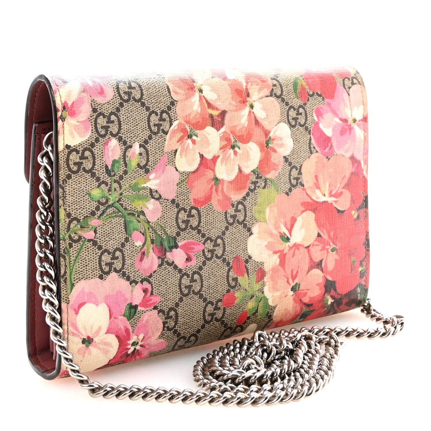 Gucci GG Supreme Monogram Blooms Mini Dionysus Chain Wallet Beige Multicolor Dry Rose