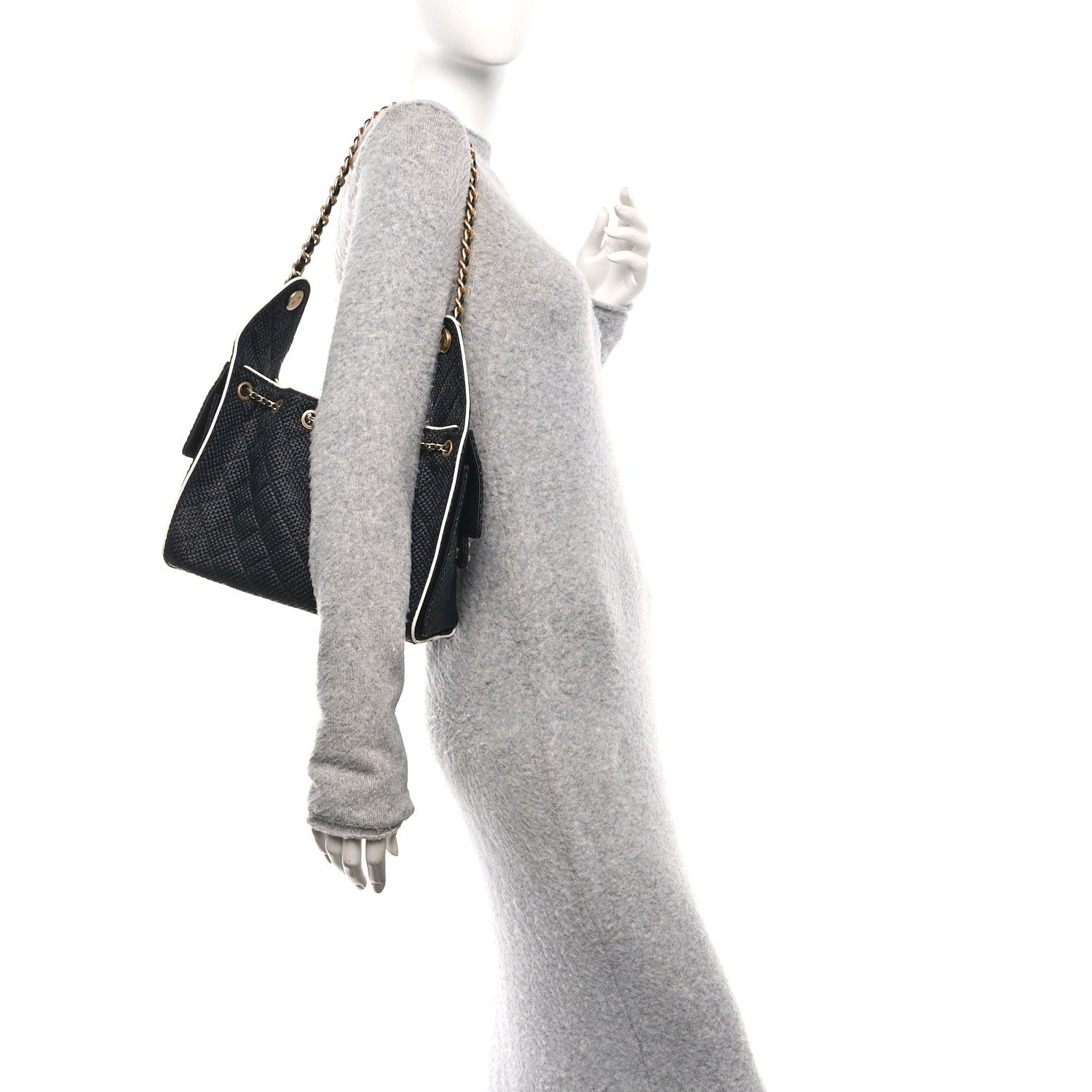 Chanel Braided Raffia Calfskin Small Chanel 25 Handbag Black White