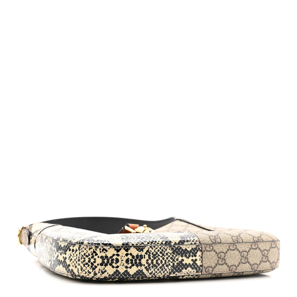 Gucci GG Supreme Monogram Snakeskin Small Jackie 1961 Hobo Beige Ebony