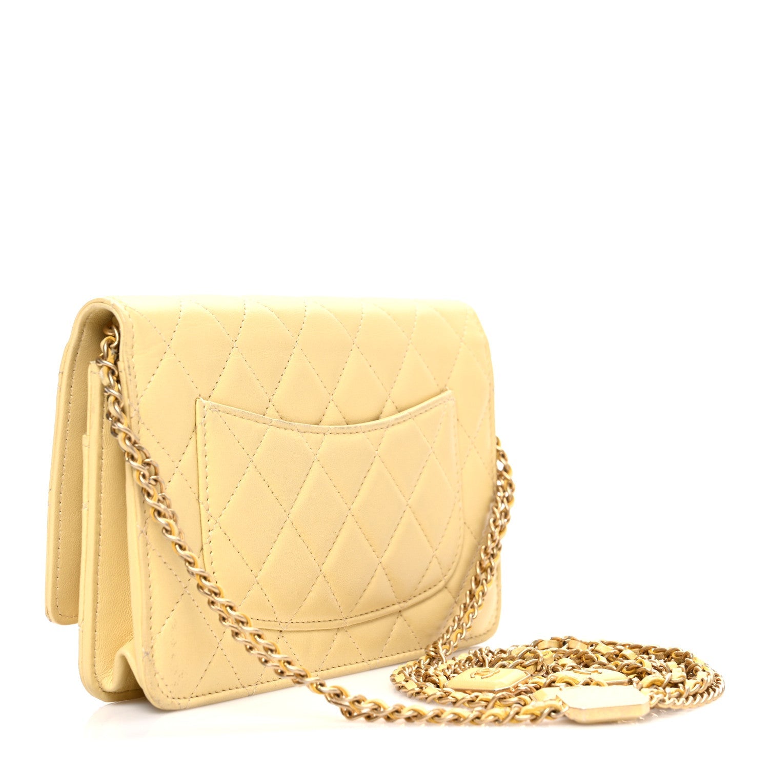 Chanel Lambskin Quilted Enamel Wallet On Chain WOC Yellow