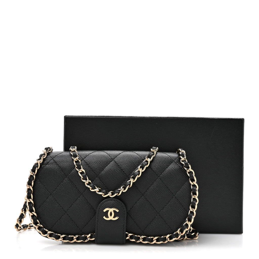 Chanel Caviar Quilted Chain Glasses Case Black