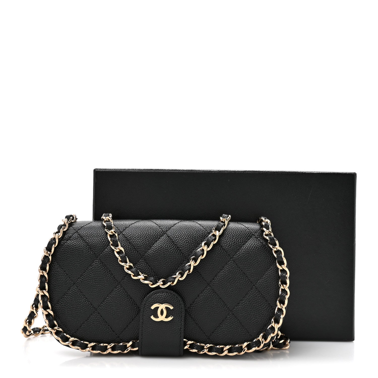 Chanel Caviar Quilted Chain Glasses Case Black
