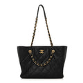 Chanel Caviar Quilted Small Trapezoid Chain Shopping Tote Black